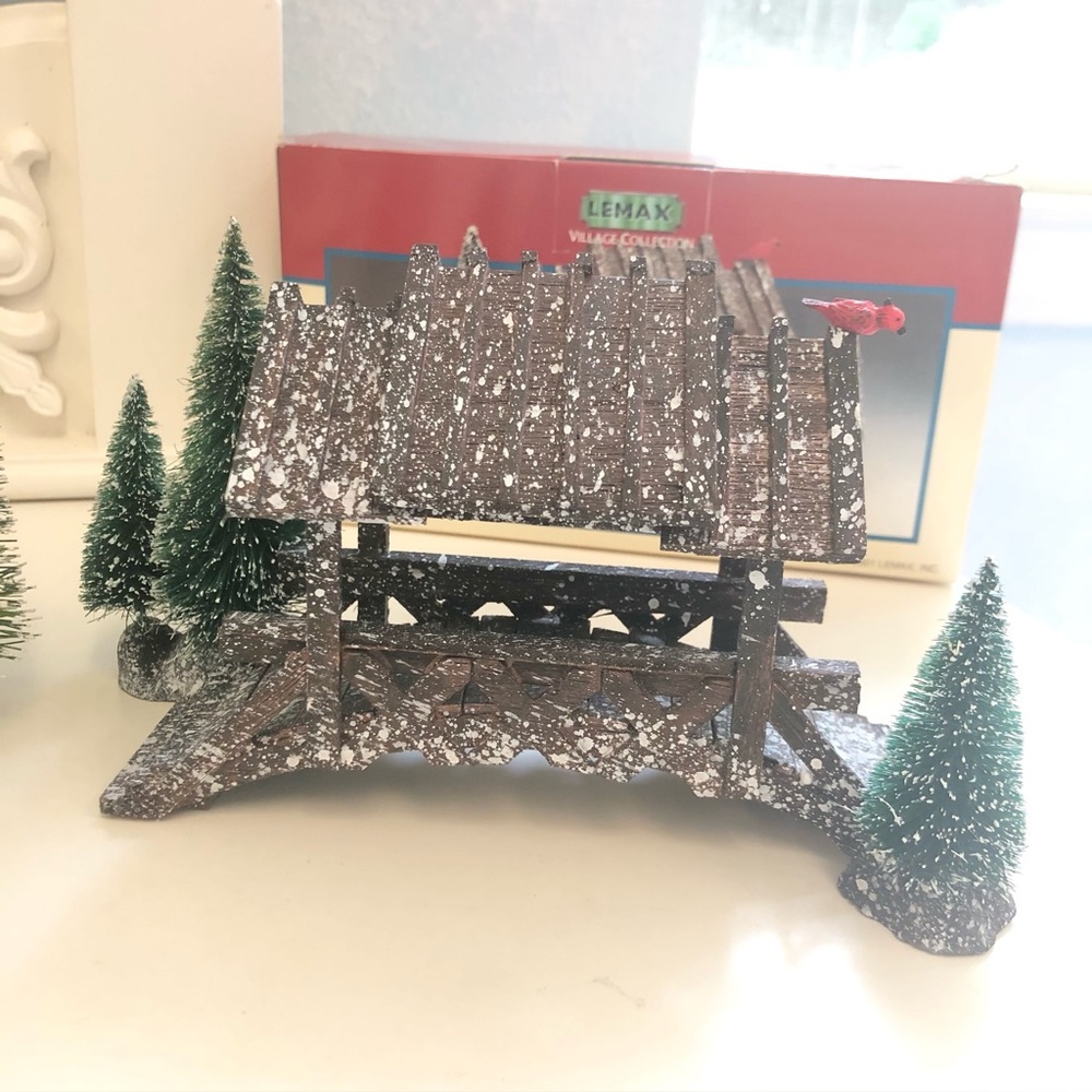 Lemax Vintage Wooden Bridge With Trees Village Piece With Box and Extra Tree